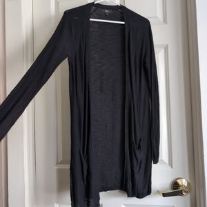 Black semi sheer lightweight gauzy long cardigan